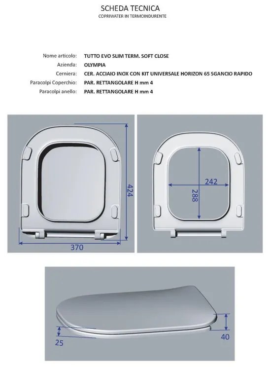 Copriwater Tuttoevo rettangolare dedicato per serie sanitari OLYMPIA CERAMICA in duroplast marrone con chiusura rallentata su coperchio e ciambella
