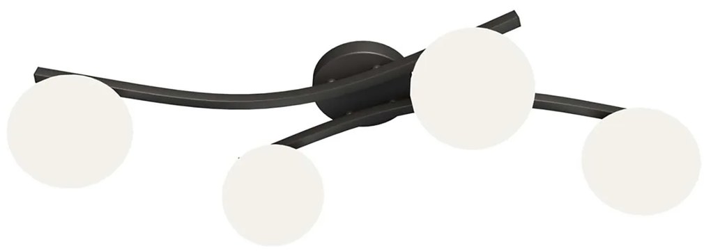 Plafoniera 4 Luci Hel In Accciaio Nero E Sfere In Vetro Bianco