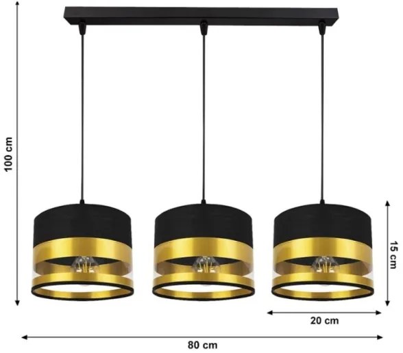 Lampadario su filo MILO 3xE27/60W/230V dorato/nero