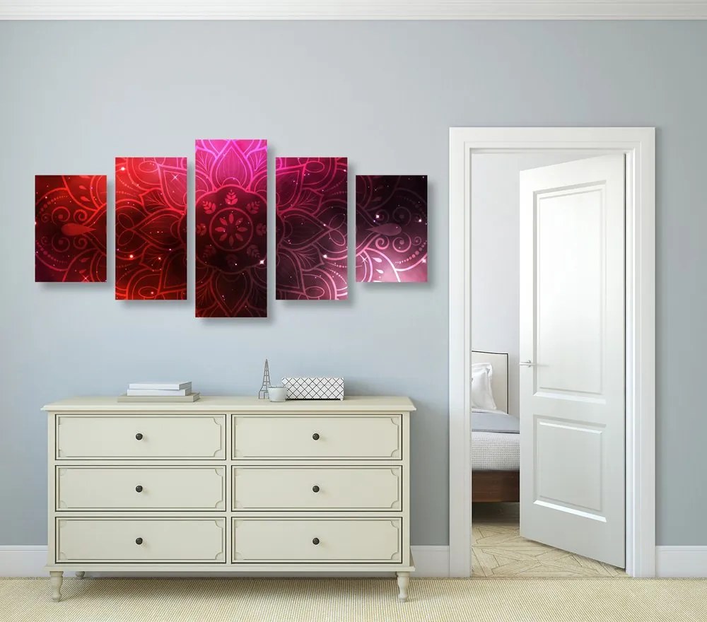 Quadri 5 pezzi – Mandala con sfondo galattico