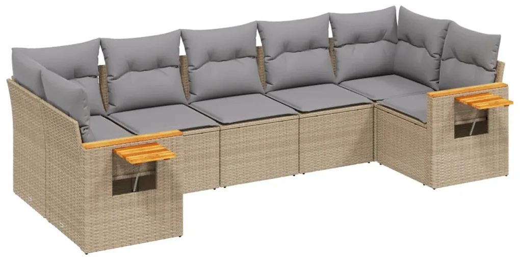 Set divani da giardino 7 pz con cuscini beige in polyrattan