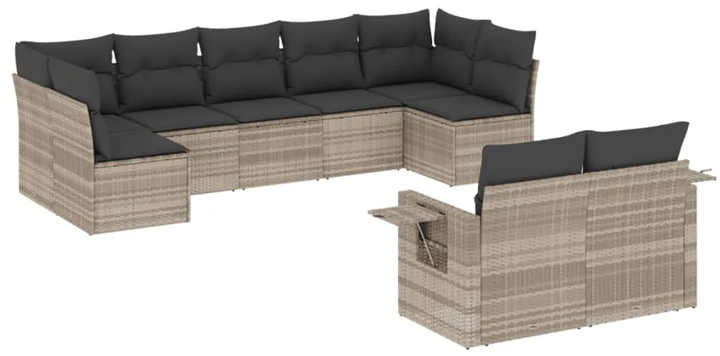 Set divano da giardino 9pz con cuscini grigio chiaro polyrattan