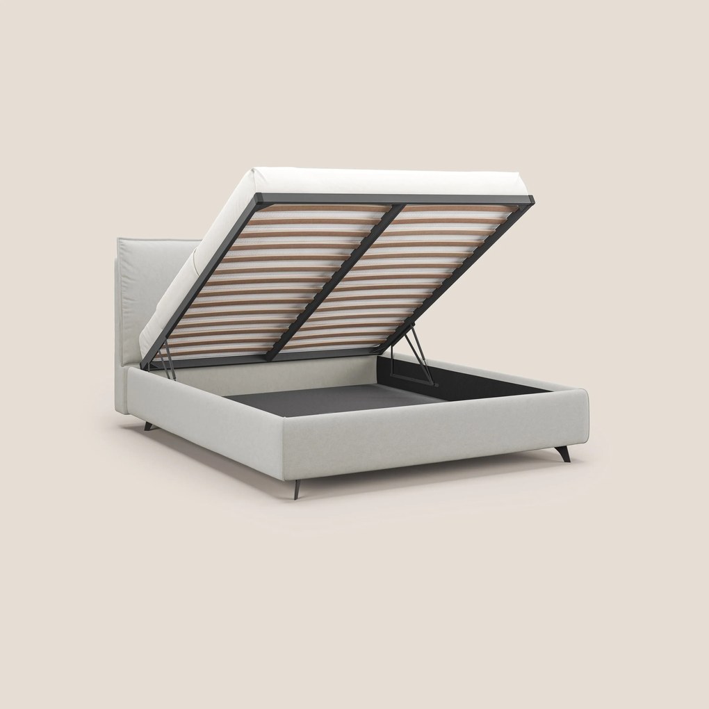 Nives letto imbottito contenitore sfoderabile in microfibra velluto impermeabile T09 panna