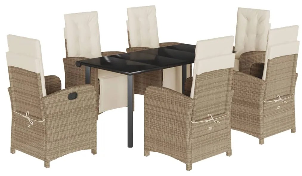 Set da pranzo da giardino 7 pz con cuscini beige in polyrattan