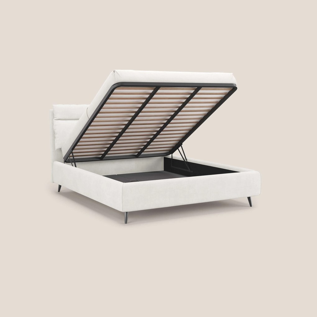 Jerry letto imbottito contenitore e cuscini reclinabili in tessuto smacchiabile T17 bianco