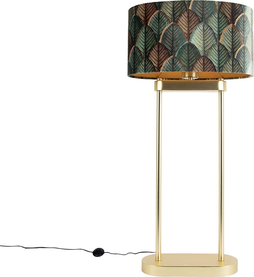 Lampada da terra in ottone con paralume ovale a foglie e interno dorato 35cm - Thijmen