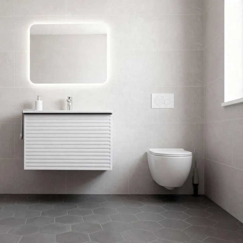 Mobile da bagno sospeso sotto lavabo Pixel stripes 1 cassetto L 60 x H 40 x P 45.5 cm bianco laccato opaco, con maniglia alluminio nero opaco