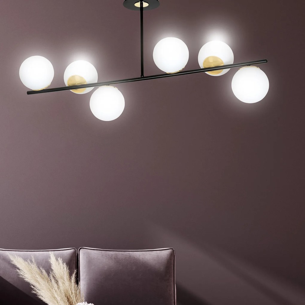 Plafoniera Contemporaneo Vishnu Acciaio Nero Oro 6 Luci E14 Ip20
