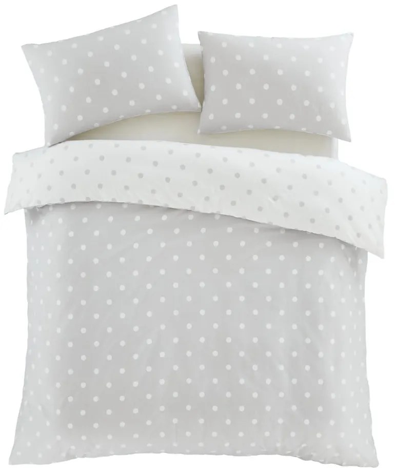 Set copripiumino e federa bianco e grigio in flanella per letto matrimoniale e per letto esteso 230x220 cm Polka Dot – Catherine Lansfield