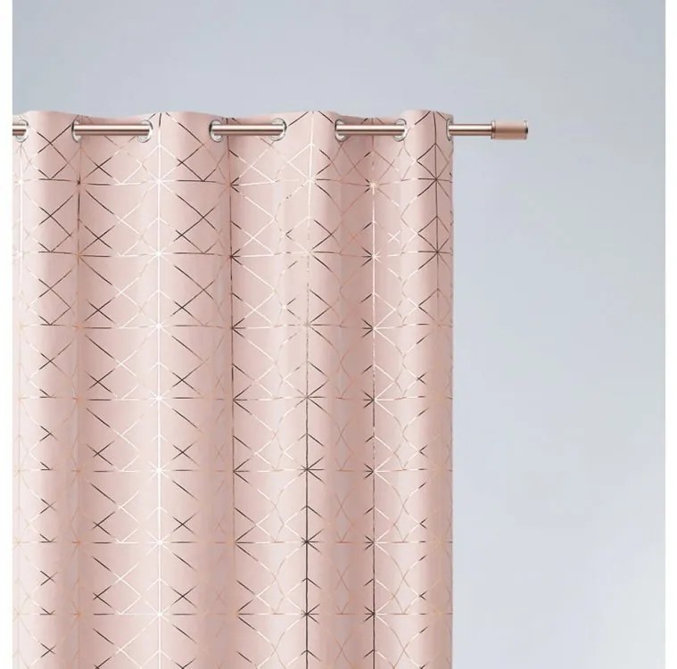 Elegante tenda ad anelli rosa cipria con delicato motivo dorato 140x260 cm