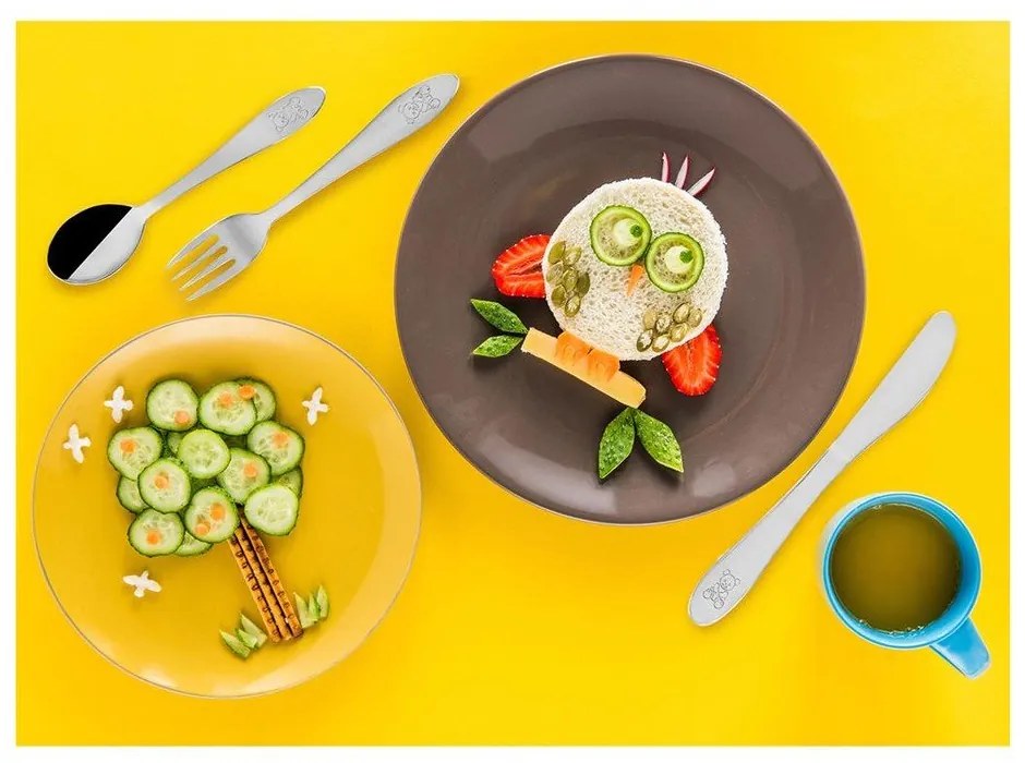 Posate per bambini in acciaio inox argento 3 pezzi - Orion