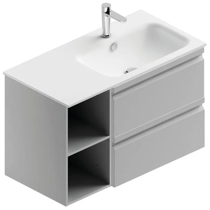 Mobile sottolavabo e lavabo Pull per vasca a destra grigio artico opaco in mdf L 90 x H 56 x P 46 cm 2 cassetti