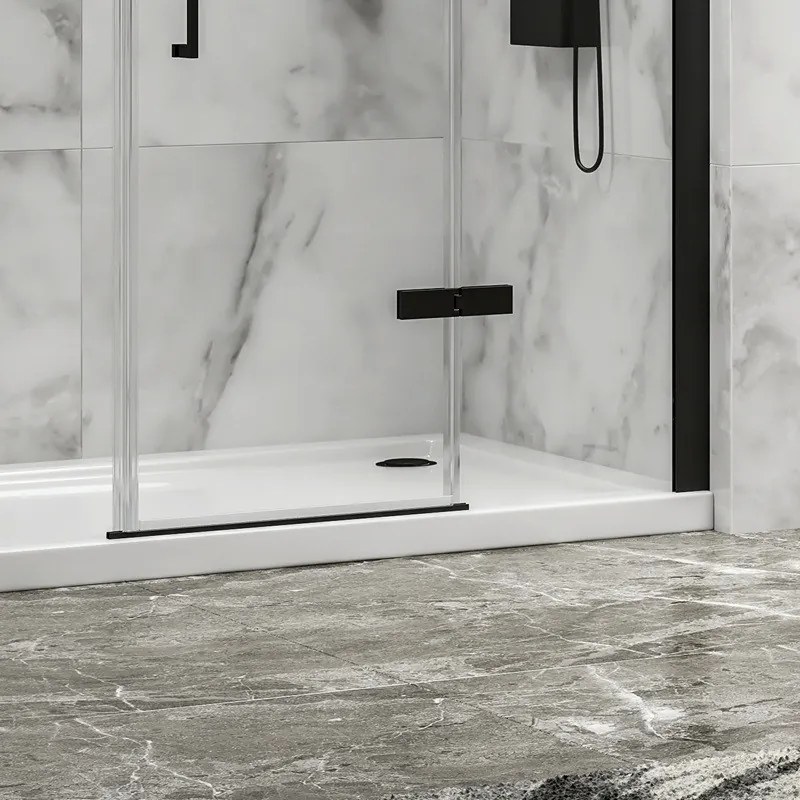 Kamalu - Porta doccia 130cm battente e 2 fissi colore nero | KT6000N