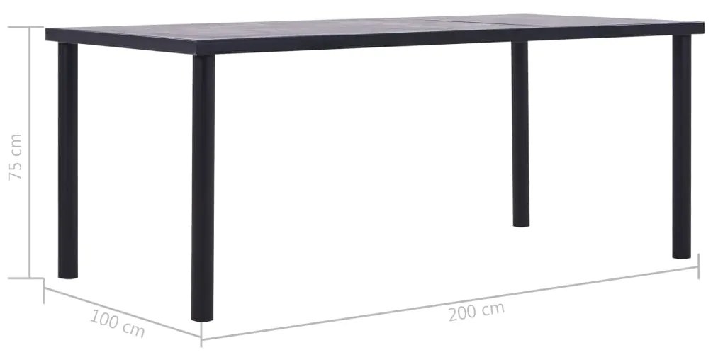 Tavolo da pranzo nero e grigio cemento 200x100x75 cm in mdf