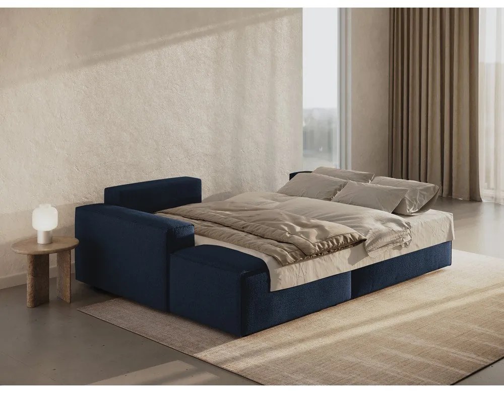 Divano letto angolare blu scuro in tessuto bouclé (angolo sinistro) Jodie - Micadoni Home