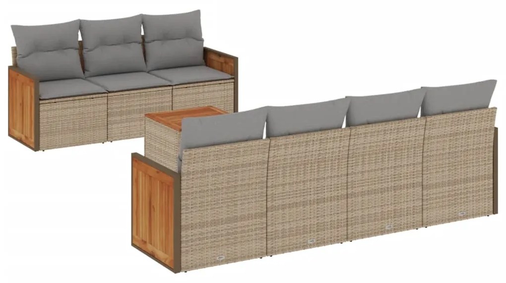 Set divano da giardino 8 pz con cuscini beige in polyrattan