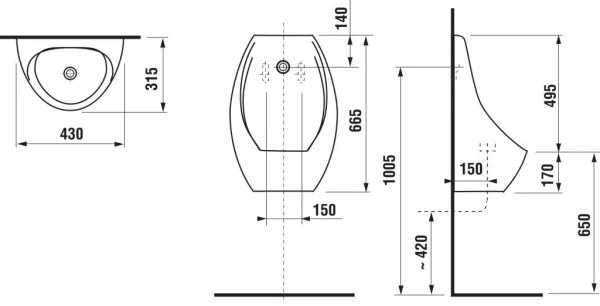 JIKA H8411010000001 - Urinale DOMINO, ingresso e scarico posteriore, ceramica bi