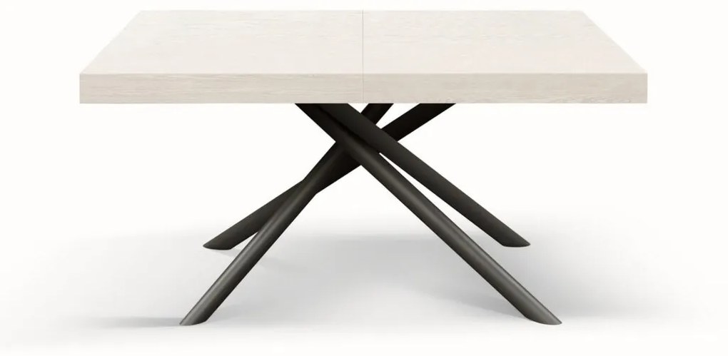 Tavolo CARRARA in legno, finitura bianco frassinato e base in metallo verniciato antracite, allungabile 140×90 cm – 220×90 cm