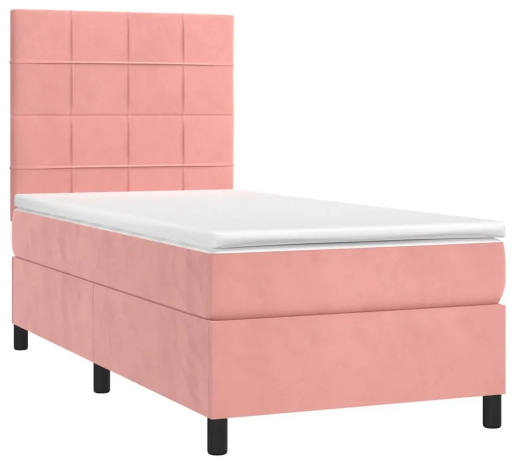 Letto a molle con materasso e led rosa 80x200 cm in velluto