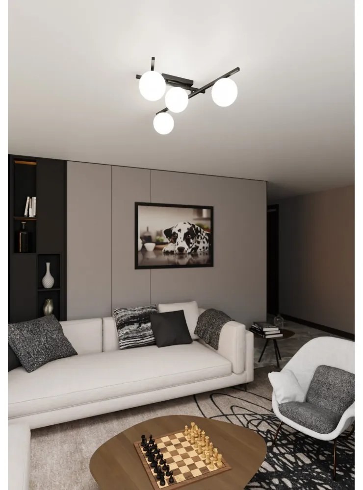Lampadario da Soffitto in Acciaio e Vetro SMART 4 Nero 4xE14 Colore delle Sfere Bianco