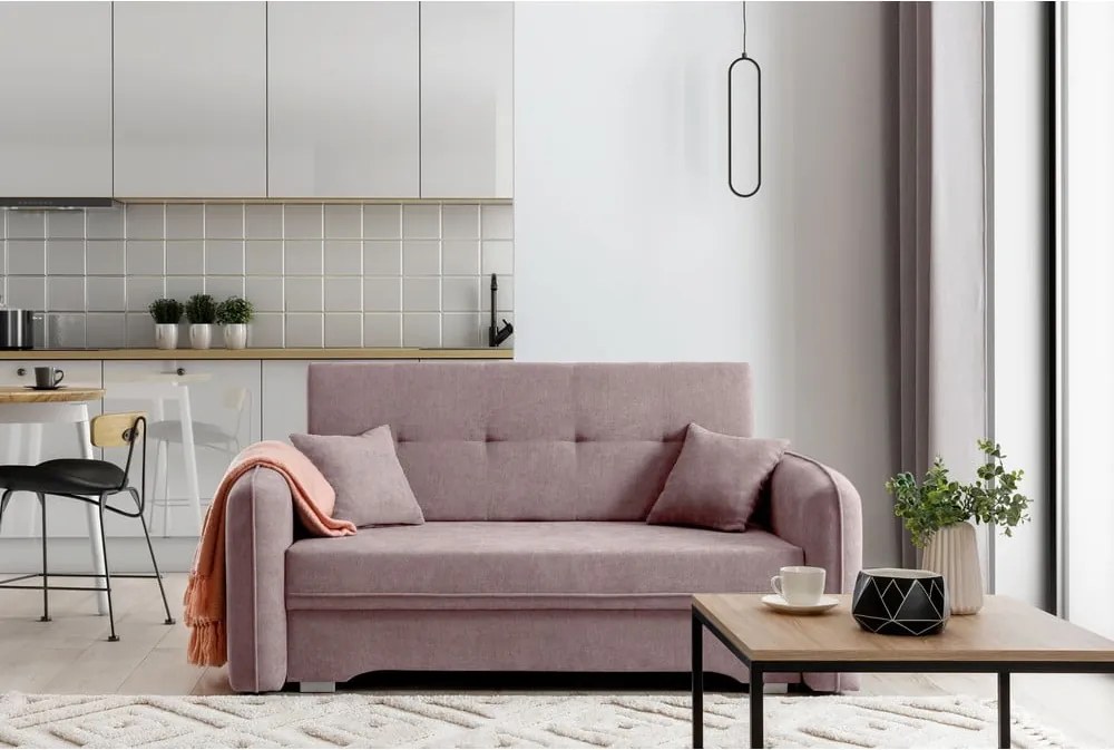 Divano rosa allungabile/con contenitore e rivestimento in ciniglia 155 cm Laine – ELTAP