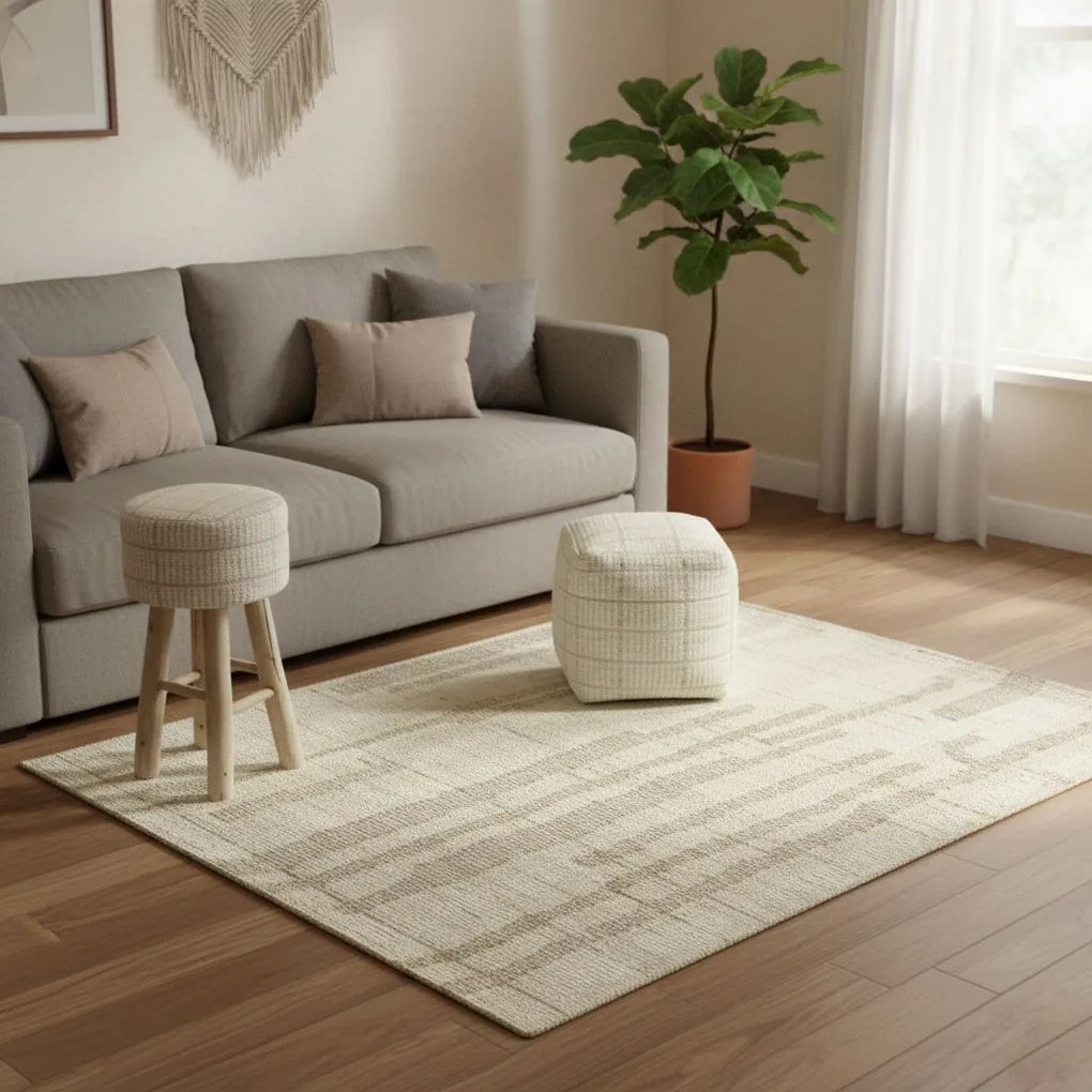 TESSA - pouf in lana avorio con decoro 40 x 40