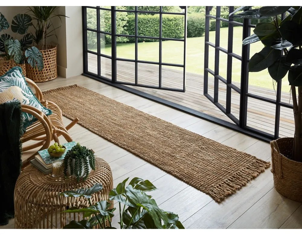 Passatoia in juta intrecciata a mano di colore naturale 60x150 cm Jute Boucle - Flair Rugs