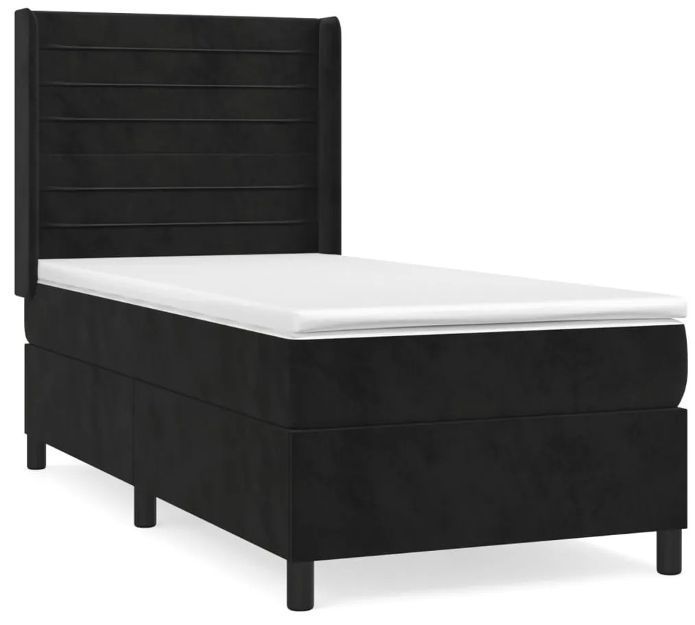 Giroletto a molle con materasso nero 90x190 cm in velluto