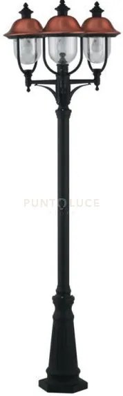 Palo venezia nero e rame 3 luci attacco e27 ip44 65x230cm