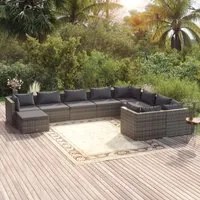 Set Divani da Giardino 10 pz con Cuscini in Polyrattan Grigio 3102685