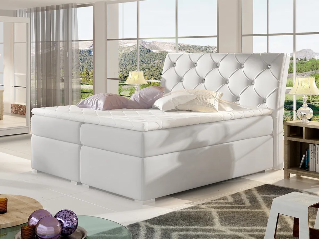 Letto matrimoniale boxspring Missouri - 160 x 200 cm , Ecopelle bianco