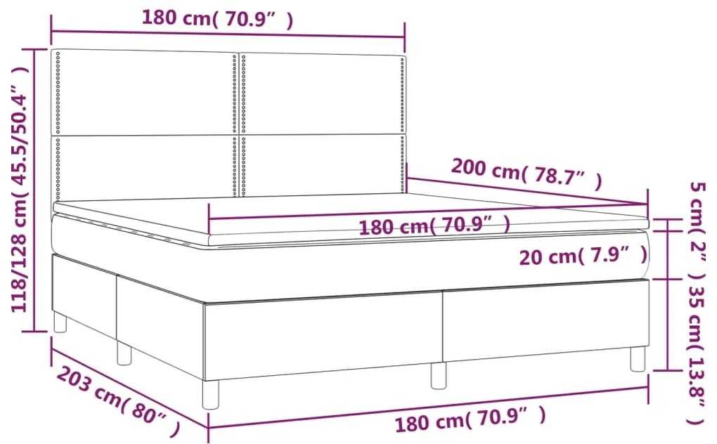 Letto a Molle con Materasso e LED Nero 180x200 cm in Velluto