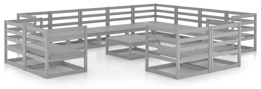 Set divani da giardino 13 pz grigio in legno massello di pino