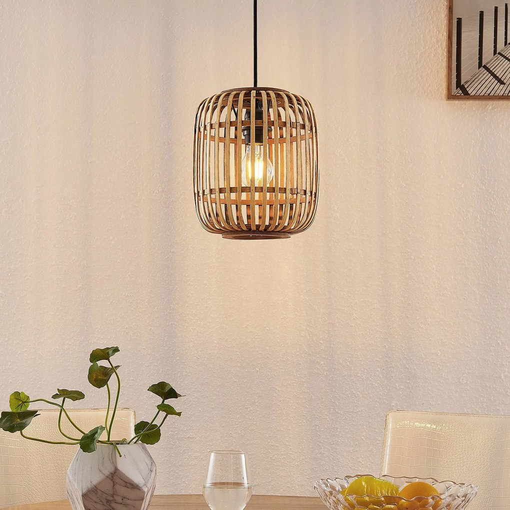 Lampada a sospensione Canyana Lindby, dimmerabile, Legno chiaro, Soggiorno / Sala da pranzo, Legno, Campagna / Rustiche, Lampada a sospensione