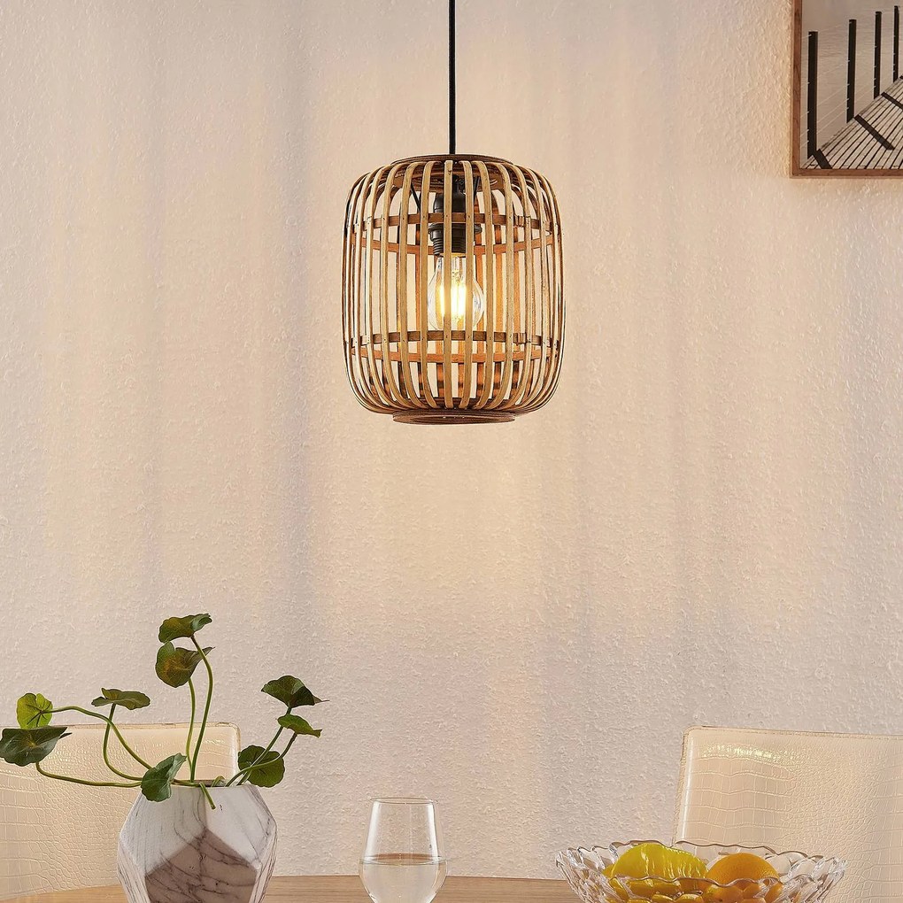 Lindby lampada a sospensione Canyana, naturale, rattan, Ø 22 cm