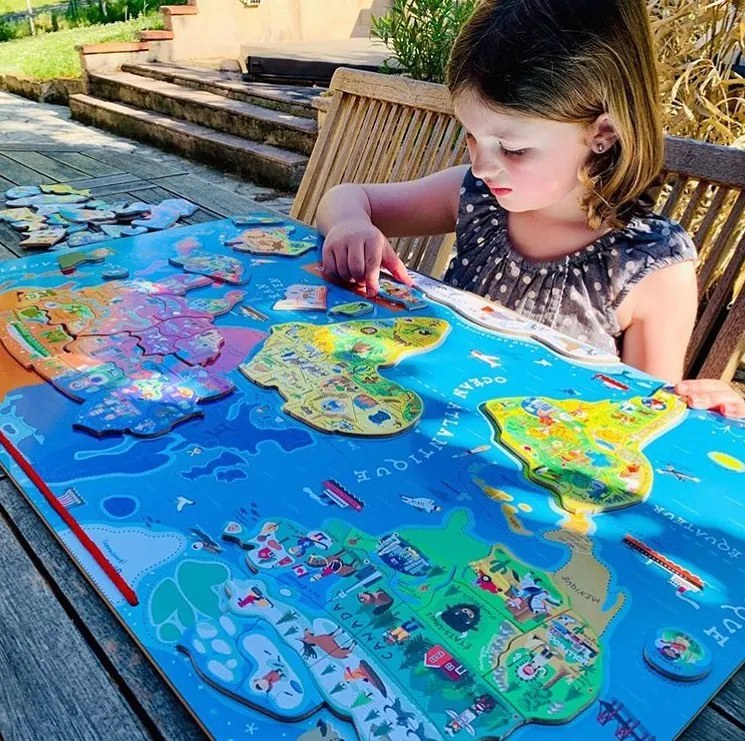 Mappa del mondo - Puzzle magnetico 92 pezzi (versione inglese) - legno