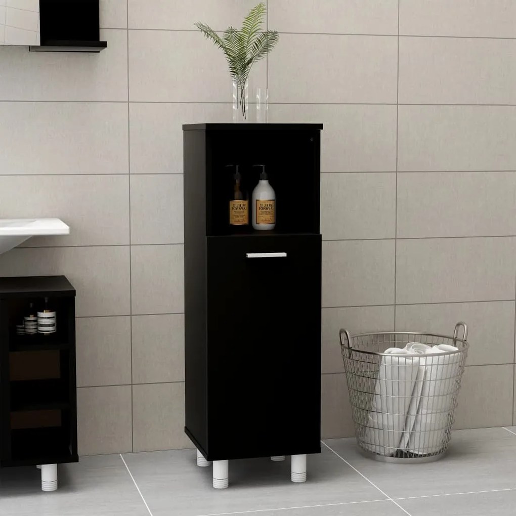 Mobile da bagno nero 30x30x95 cm in legno multistrato