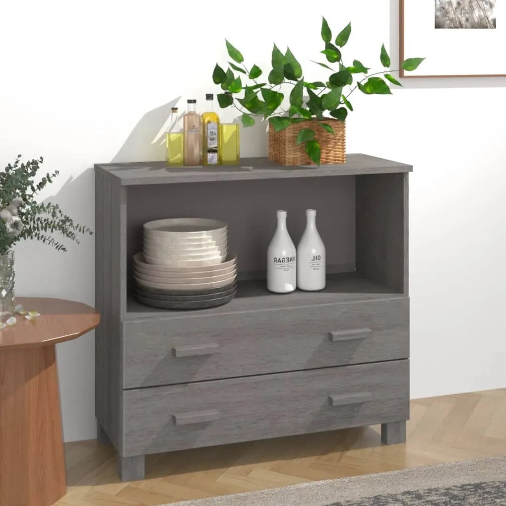 Credenza Hamar Grigio Chiaro 85x35x80 Cm Legno Massello Di Pino /