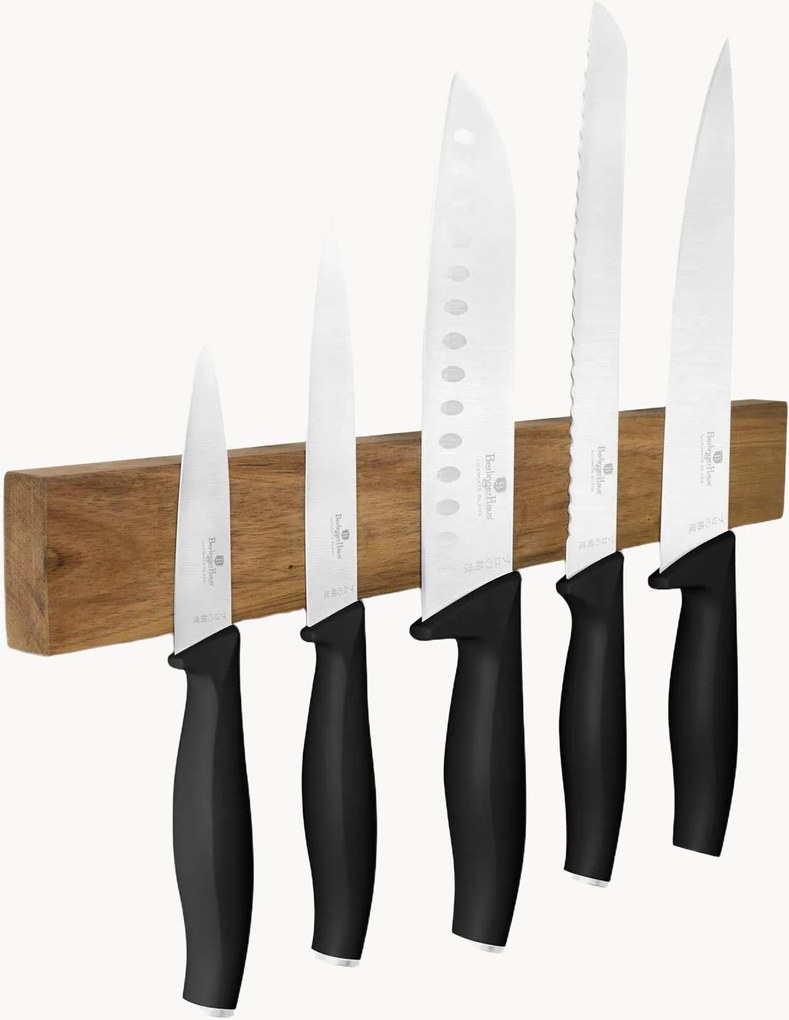 Set di coltelli da cucina con supporto magnetico in legno di acacia Matte Black, set da 6