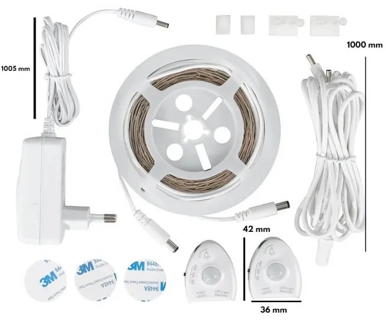 Kit striscia LED Sotto-Letto con sensore di Movimento x 2 Lati Colore  Bianco Naturale 4.000K