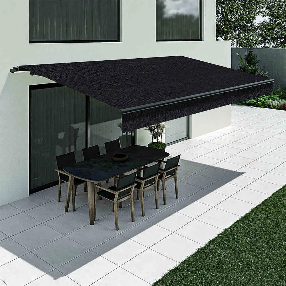 Tenda da sole nero con mantovana dritta, modello Basic senza cassonetto, 2400 x 1500 mm, con manovella, configurazione individuale