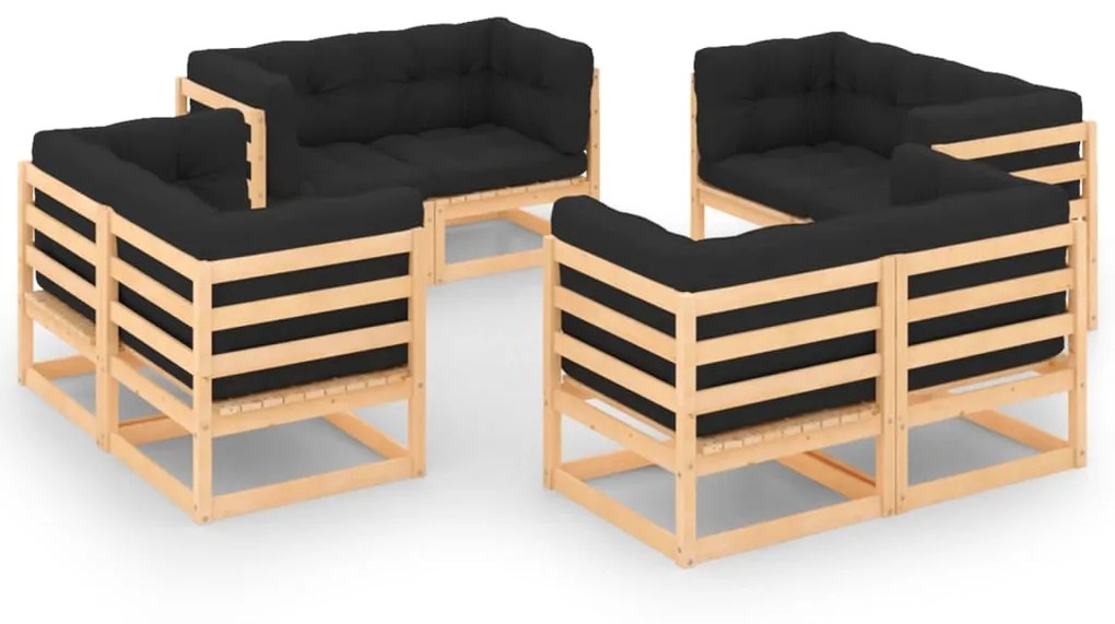 Set divani da giardino 8 pz con cuscini legno massello pino