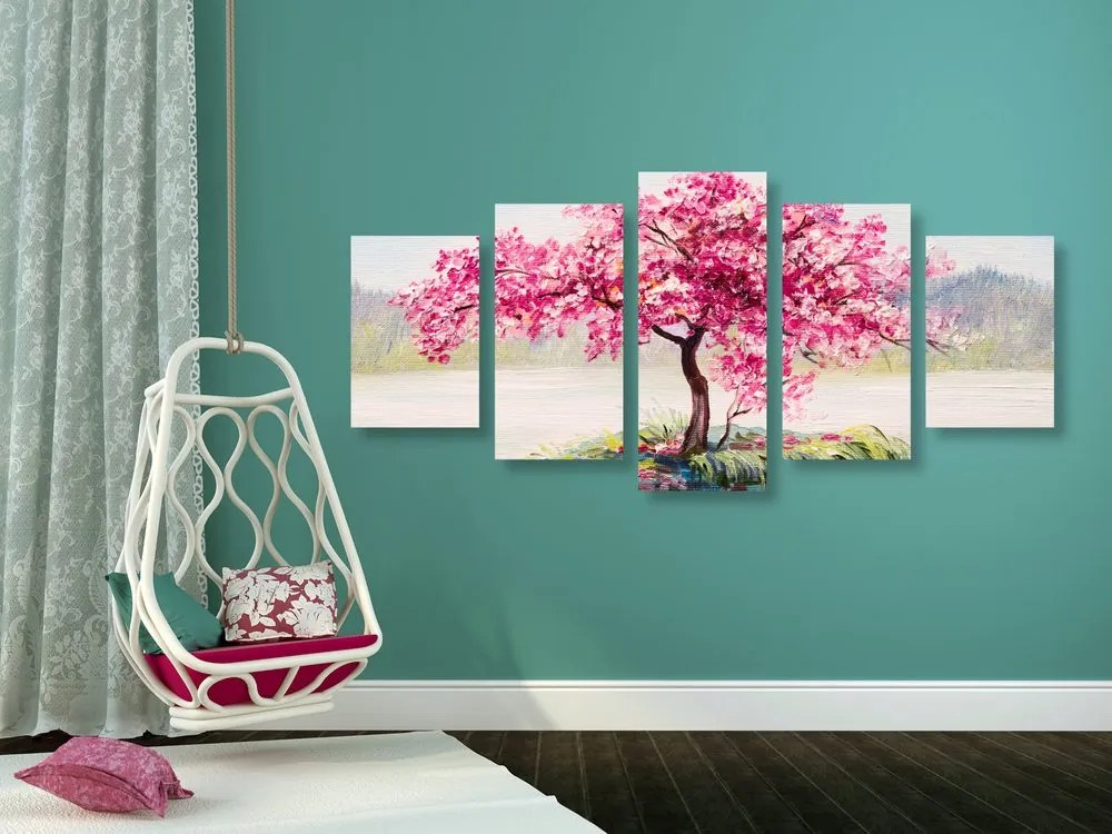 Quadri 5 pezzi – Ciliegio orientale in rosa
