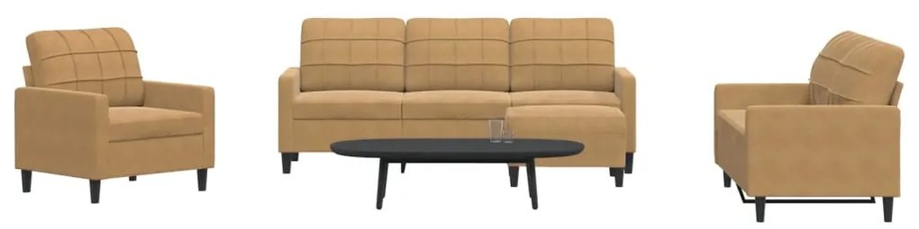 Set Di Divani 4 Pz Con Cuscini Marrone İn Velluto /