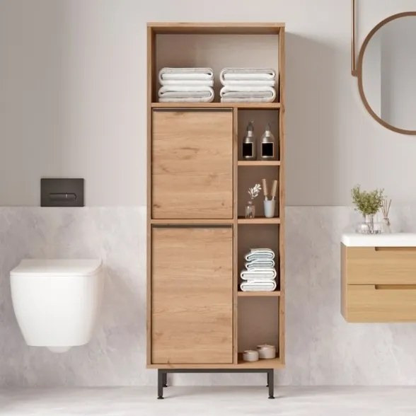 Colonna Da Bagno Multiuso Con Vani A Giorno Ed Ante 60x36x160 Ocean Legno