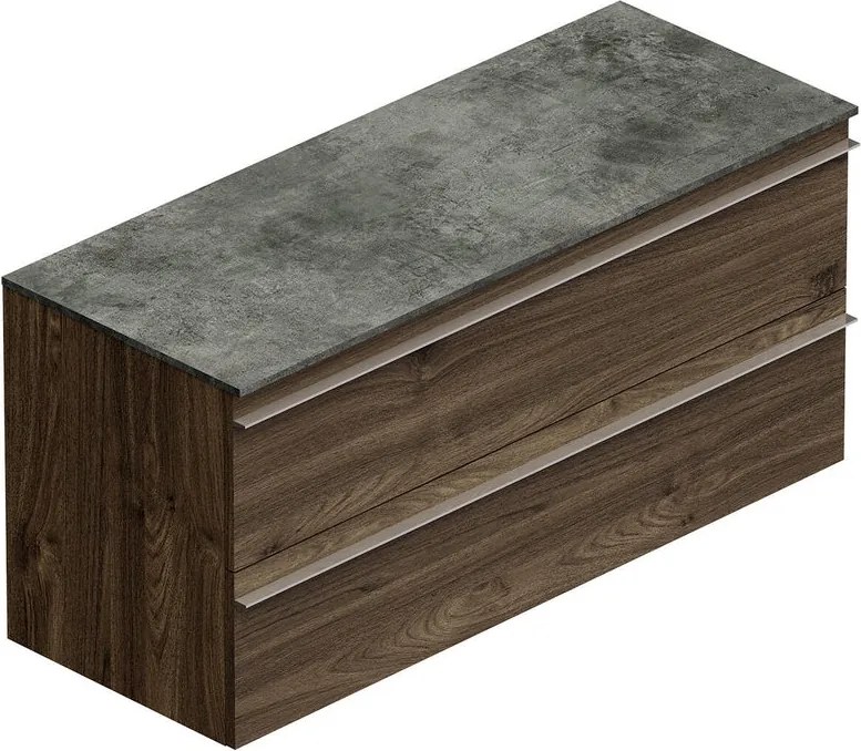 Mobile  Linea 120 H55 P45 in laminato rovere cotto 2 cassetti a chiusura ammortizzata e top gres nero Creta