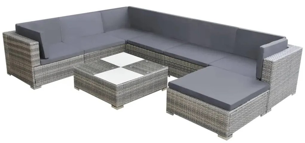 Set divani da giardino 8 pz con cuscini in polyrattan grigio