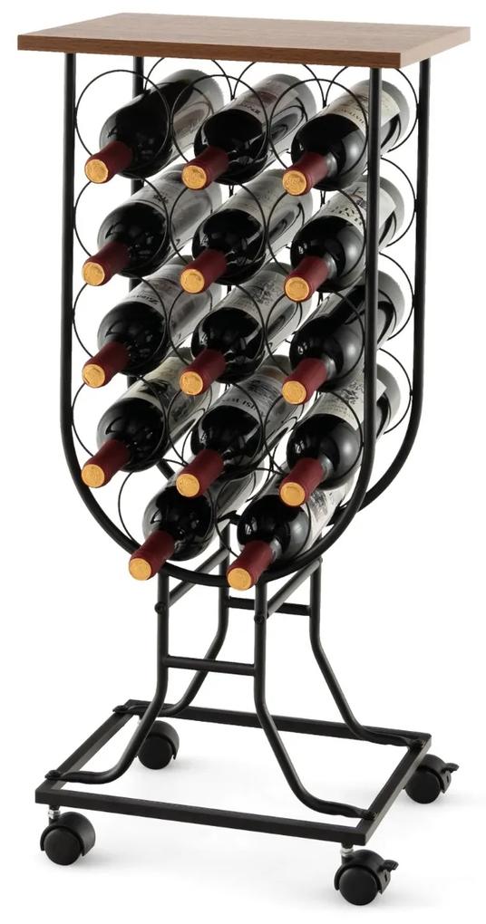 Costway Portabottiglie per vino con ruote staccabili e bloccabili, Mobile porta vino con struttura in metallo Nero