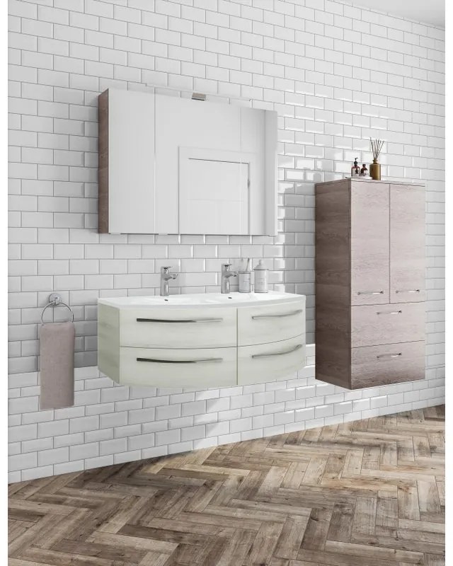 Mobile sottolavabo e lavabo Image rovere bianco L 130 x H 48 x P 48 cm 2 vasche 2 cassetti