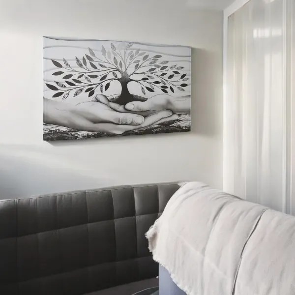 Quadro tela moderno 80x160 cm Albero Della Vita con dettagli in argento